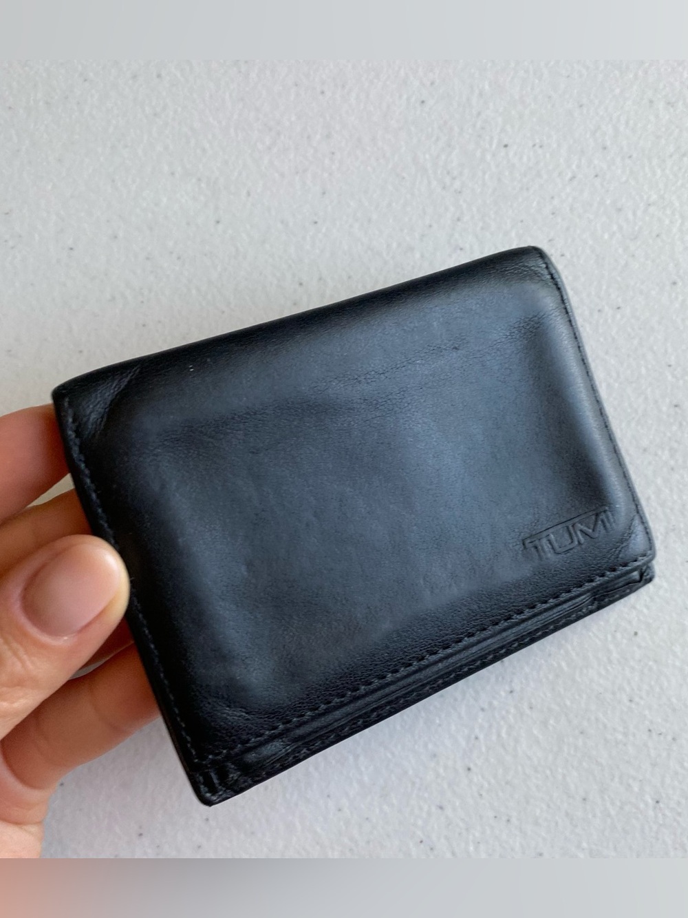 Tumi Black Genuine Leather Card Slit Small Square Wallet